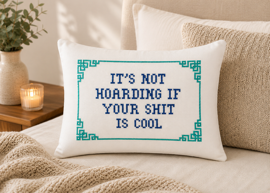 Decorative pillow with text on a bed